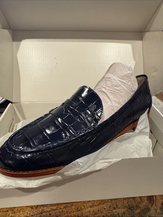 Lauren Ralph Lauren Shoes - Women’s Navy Croc-Embossed Leather Penny Loafers